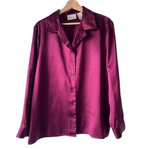 Women's Kathie Lee collection ladies long Sleeve magenta Slim blouse button up L